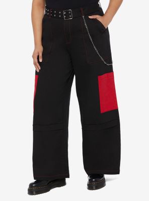 Black & Red Straight Leg Cargo Pants Plus