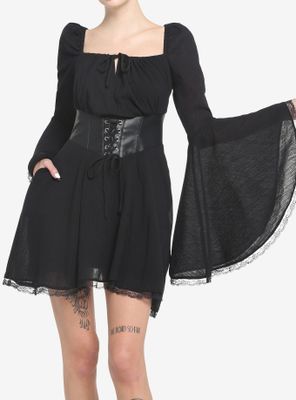 Black Corset Bell Sleeve Dress