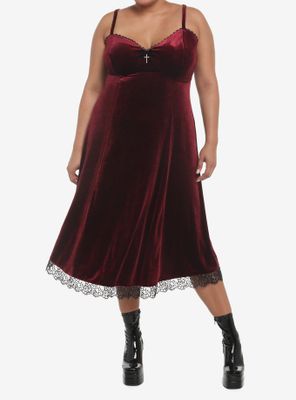 Burgundy Velvet Slip Midi Dress Plus