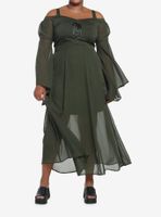 Forest Green Chiffon Cold Shoulder Maxi Dress Plus