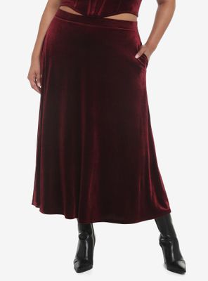 Burgundy Velvet Maxi Skirt Plus