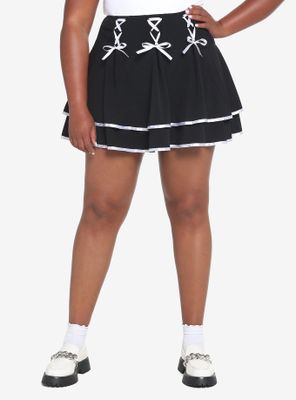 Black & White Triple Lace-Up Tiered Skirt Plus