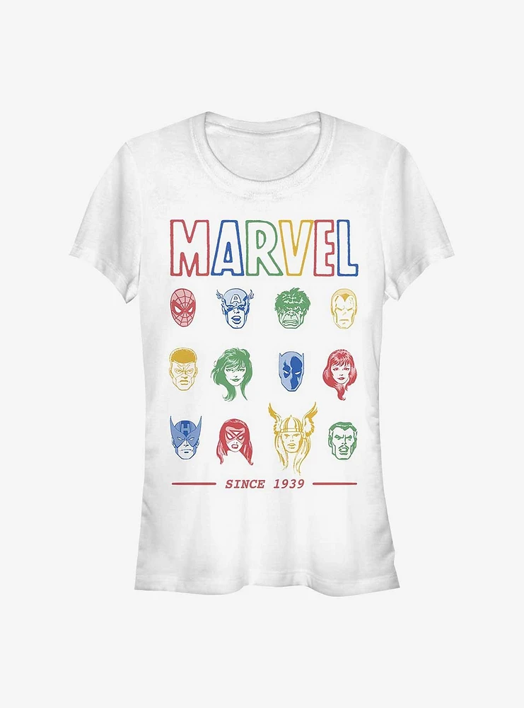 Marvel Avengers Faces Since 1939 Girls T-Shirt