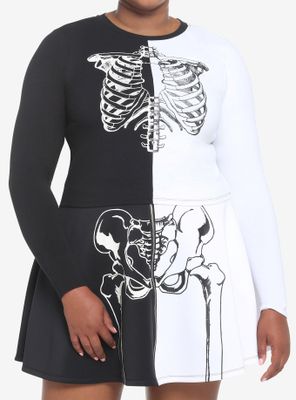 Black & White Split Rib Cage Girls Long-Sleeve T-Shirt Plus Size