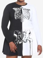 Black & White Split Rib Cage Girls Long-Sleeve T-Shirt Plus