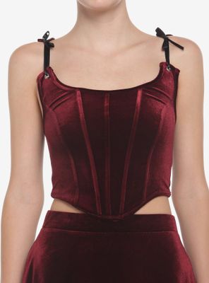 Burgundy Velvet Lace-Up Girls Corset