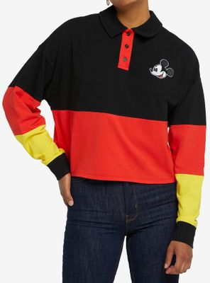 Disney Mickey Mouse Color-Block Girls Crop Long-Sleeve Polo Shirt