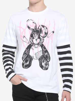 Black & White Stripe Bunny Twofer Long-Sleeve T-Shirt