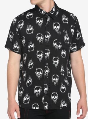 Flame Skull Woven Button-Up