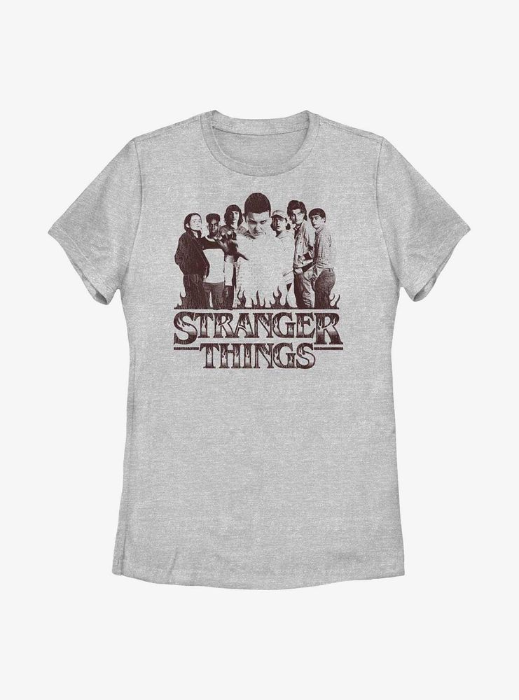 Stranger Things Group Sepia Womens T-Shirt