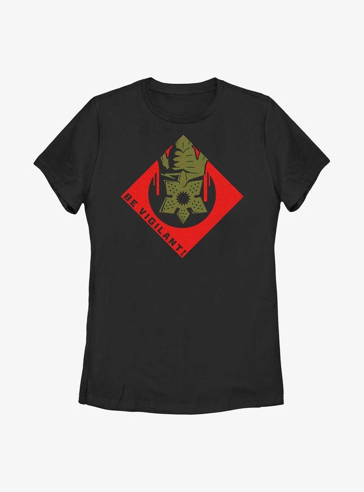 Stranger Things Be Vigilant Demogorgon Badge Womens T-Shirt