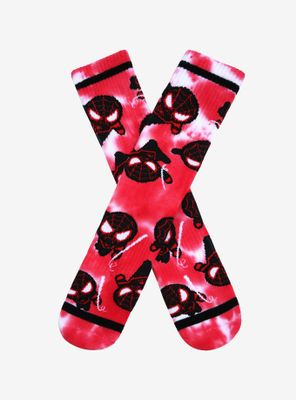Marvel Spider-Man Miles Morales Chibi Allover Print Tie-Dye Crew Socks - BoxLunch Exclusive