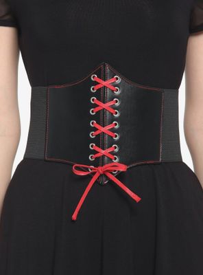 Black & Red Lace-Up Corset Belt