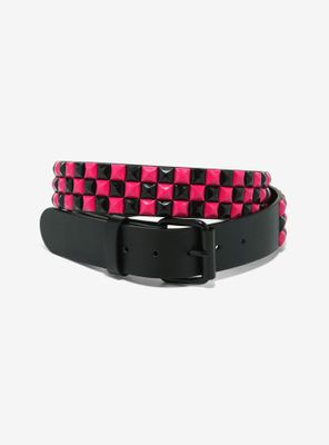 Pink & Black Three Row Pyramid Stud Belt