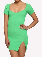 Neon Green Ribbed Mini Sweater Dress