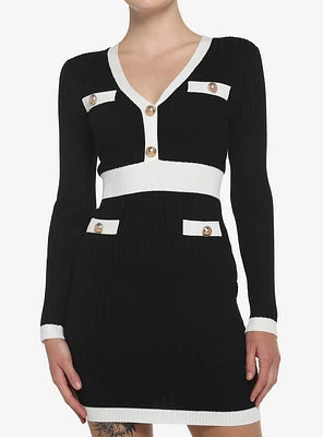 Black & White Rib Knit Suit Dress