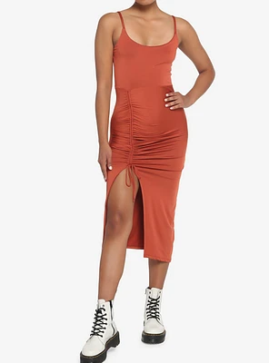 Mango Ruched Slit Midi Dress