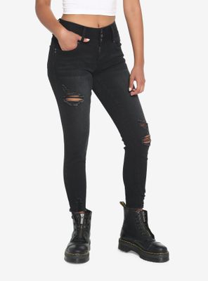 Black Destructed Super Skinny Jeans