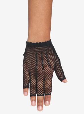 Black Fishnet Lace-Up Gloves
