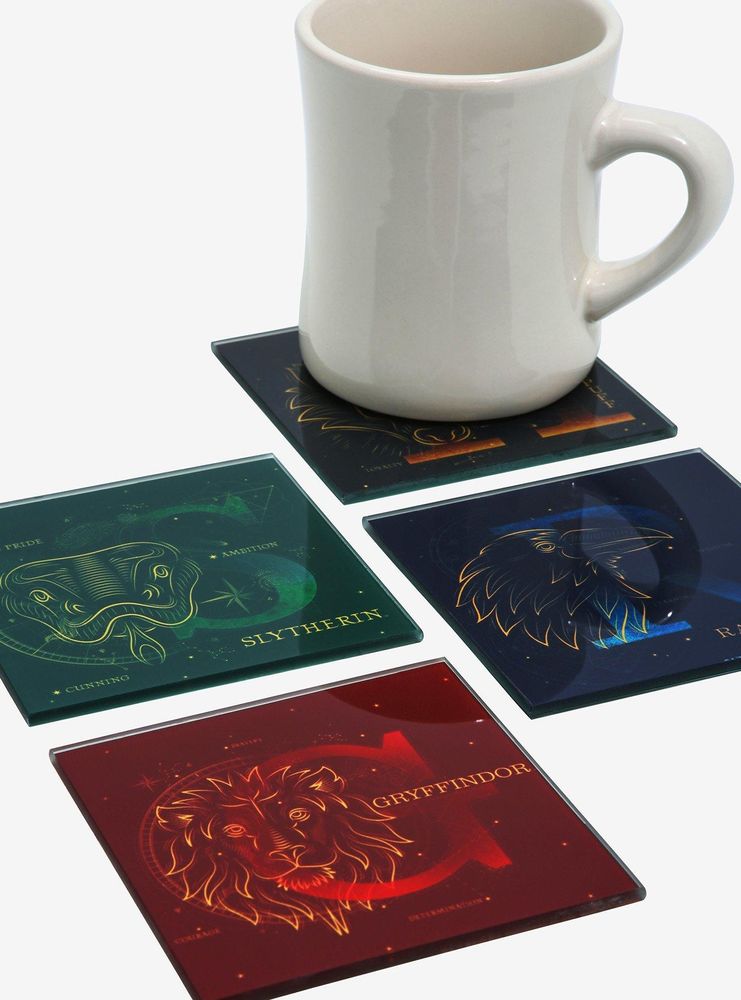 Boxlunch Harry Potter Hogwarts House Constellations Glass Coaster Set