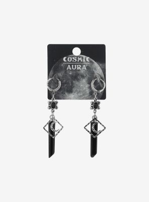Gothic Black Crystal Moon Drop Earrings