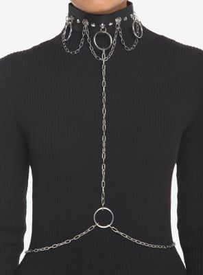 Faux Leather O-Ring Choker Harness
