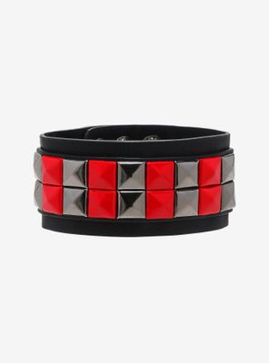 Black & Red Pyramid Cuff Bracelet