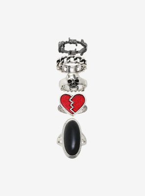 Broken Heart Black Gem Ring Set