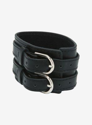 Dual Buckle Leather Cuff Bracelet