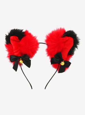 Black & Red Fuzzy Cat Ear Headband