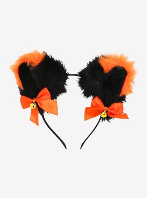 Black & Orange Fuzzy Cat Ear Headband