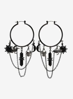 Skull Celestial Crystal Chain Hoop Earrings