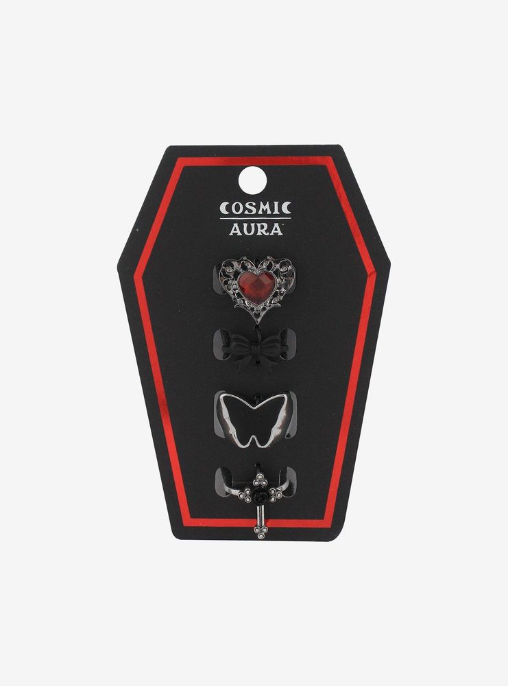 Gothic Cross Heart Ring Set