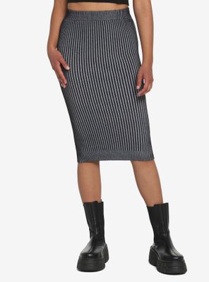 Black Ribbed Midi Skirt