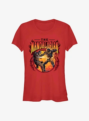 Star Wars The Mandalorian Flame Fight Girls T-Shirt