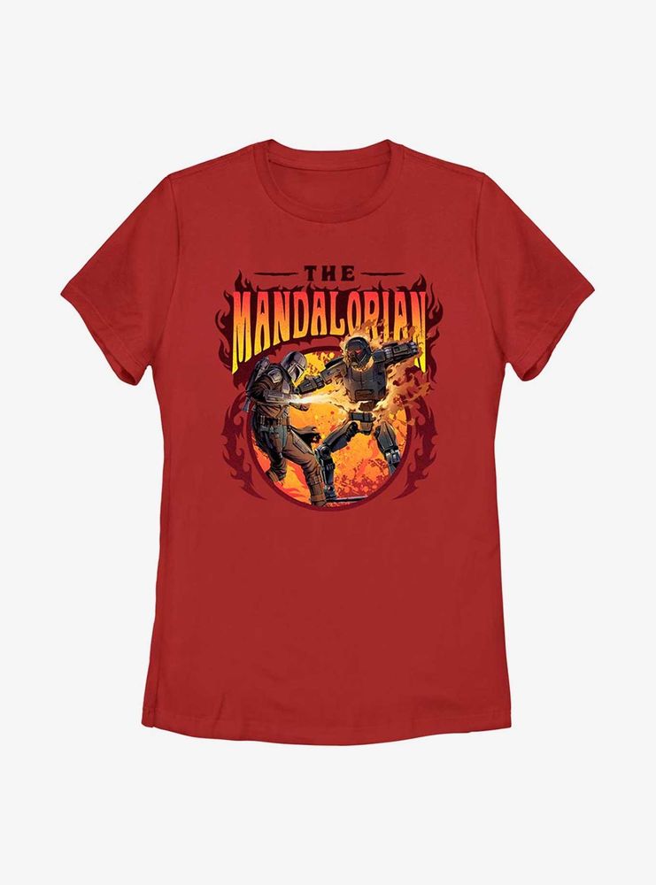 Star Wars The Mandalorian Flames Womens T-Shirt