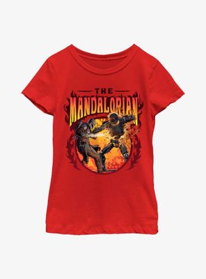 Star Wars The Mandalorian Flames Youth Girls T-Shirt