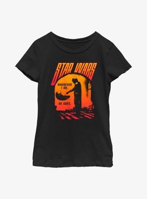 Star Wars The Mandalorian He Goes Youth Girls T-Shirt