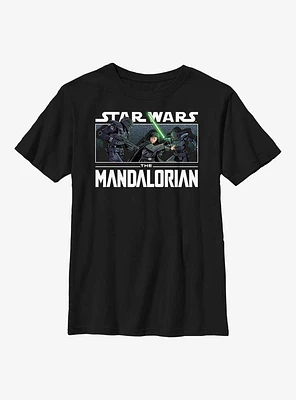 Star Wars The Mandalorian Luke Vs Dark Troopers Youth T-Shirt
