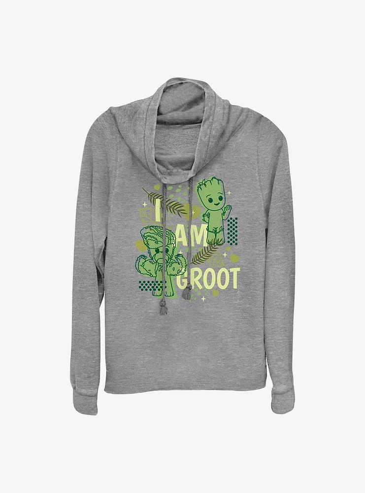 Marvel Guardians of the Galaxy Cutesy Groot Cowl Neck Long-Sleeve Top