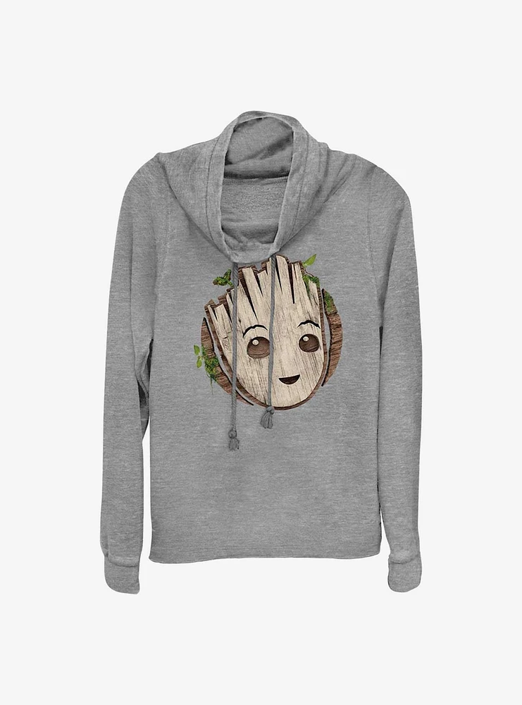 Marvel Guardians of the Galaxy Groot Head Cowl Neck Long-Sleeve Top