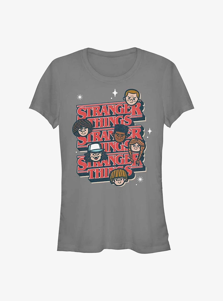 Stranger Things Toon Character Text Stack Girls T-Shirt