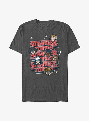 Stranger Things Toon Character Text Stack T-Shirt