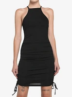 Black High Neck Ruched Dress