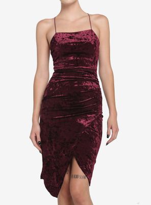 Burgundy Crushed Velvet Wrap Dress