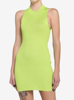 Lime Green Ribbed Mini Dress