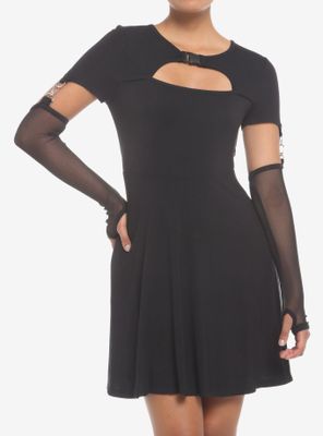 Black Cutout Skater Dress With Arm Warmers