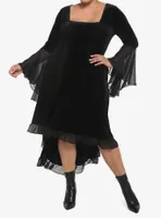 Black Velvet Bell-Sleeve Hi-Low Dress Plus