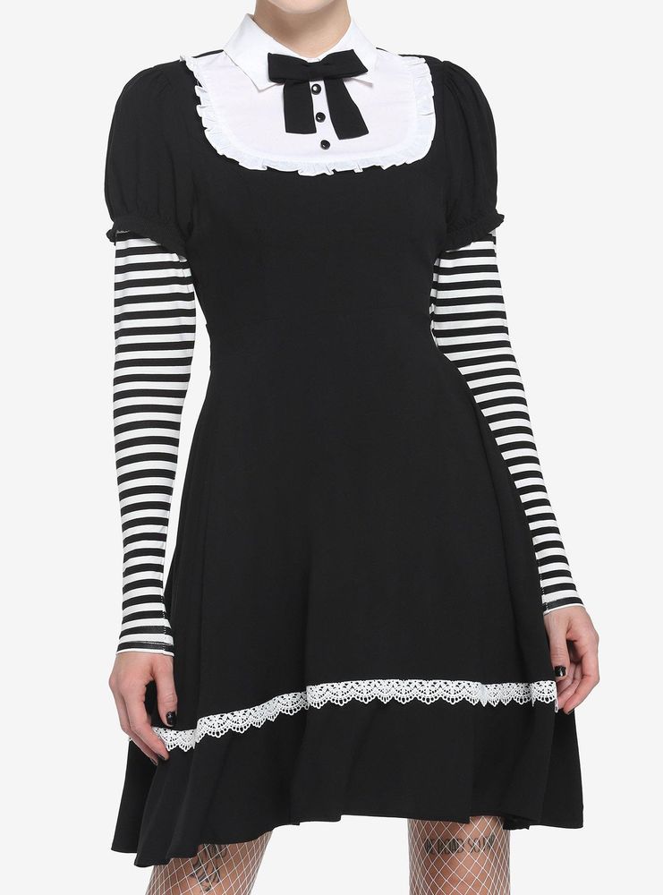 Hot Topic Black & White Stripe Twofer Dress