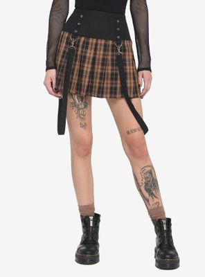 Women's Gothic Plaid Pleated Skirt Suspender High Waist A-Line Mini Skirt  Dress | eBay